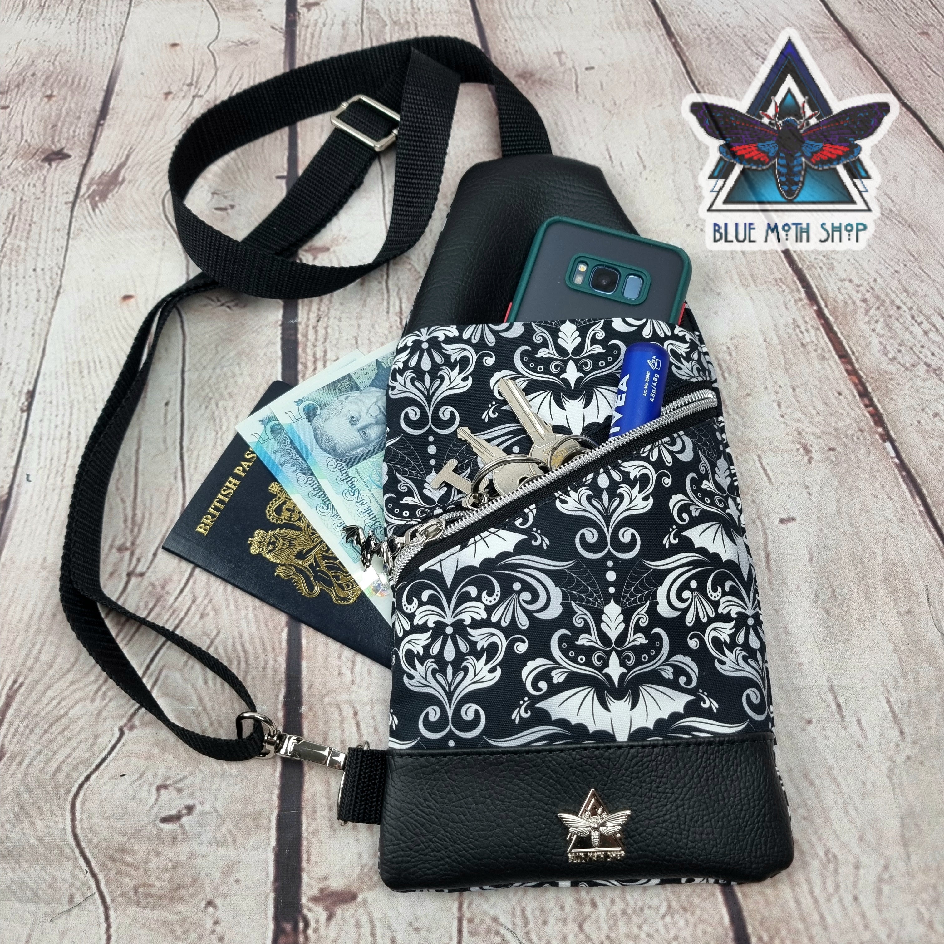 Damask Bats Mini Travel Sling Bag