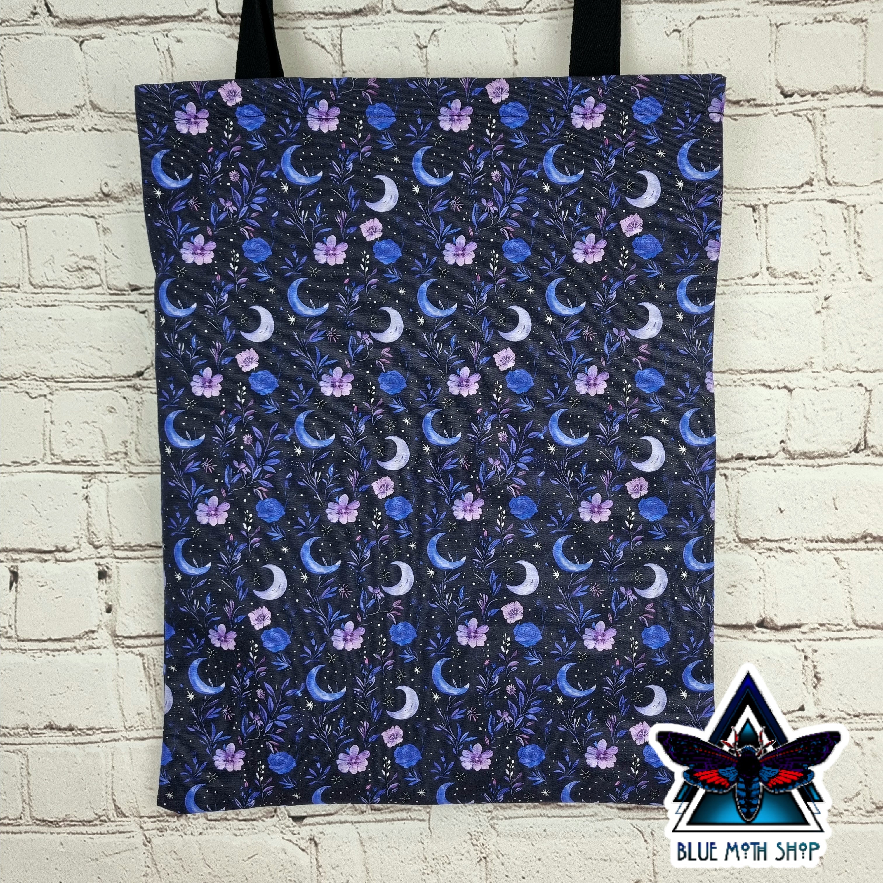 Purple Floral Moon 100% Cotton Canvas Tote Bag