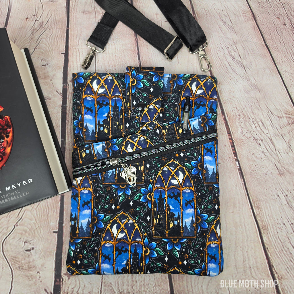 Dragon Castle Window Book Sleeve or Book Crossbody bag