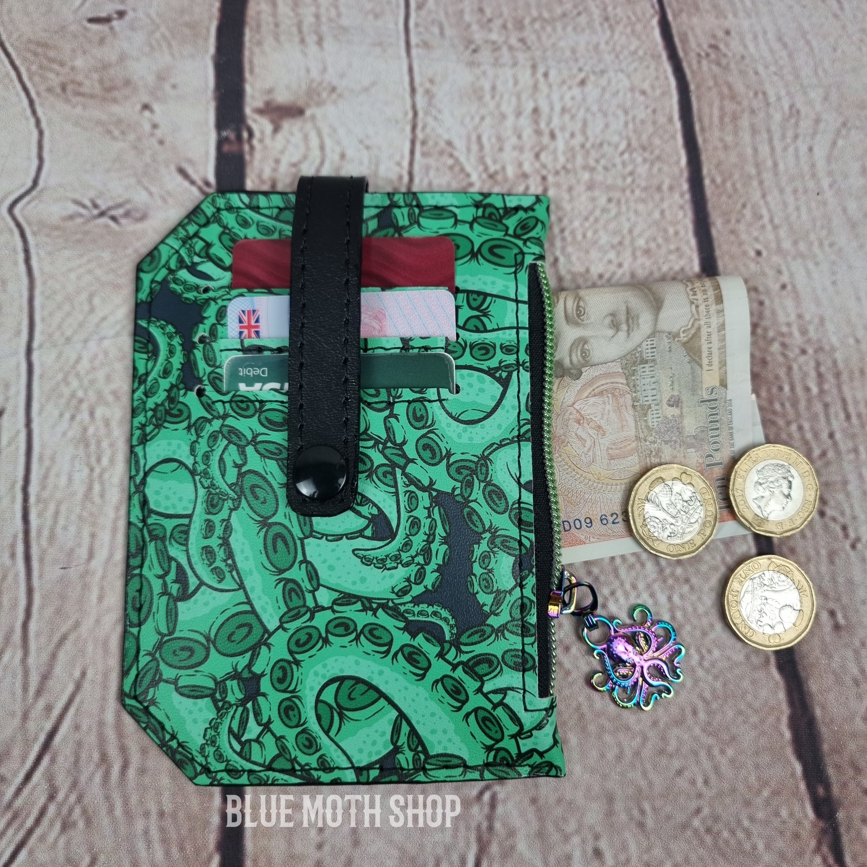 Green Octopus Tentacles Slim Pocket Purse Wallet