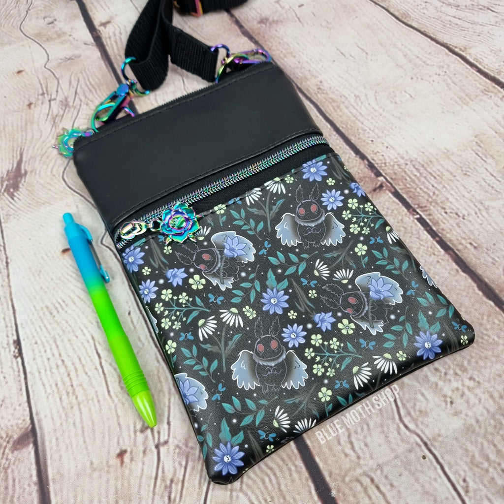 Floral Mothman Faux Leather Crossbody Phone Bag