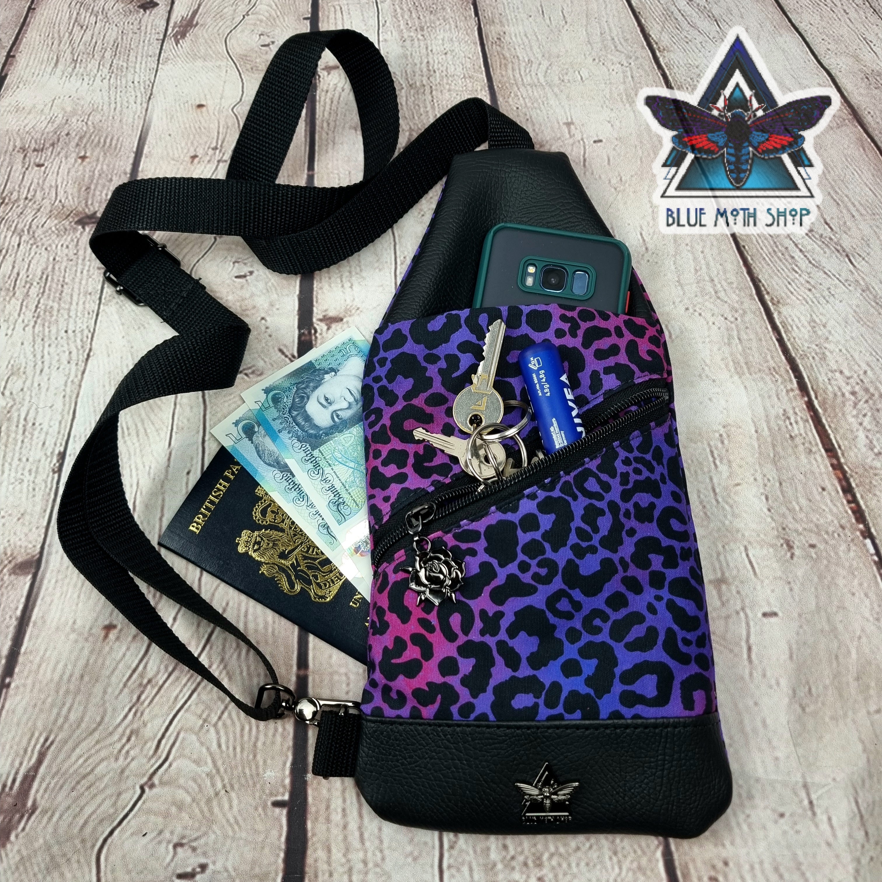 Purple Leopard Mini Travel Sling Bag
