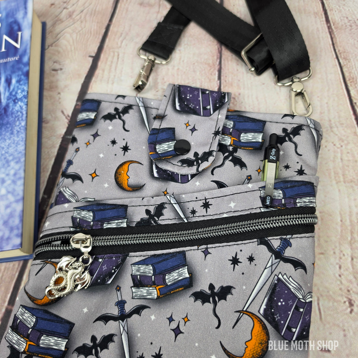 Dragons Grey Book Sleeve or Book Crossbody bag