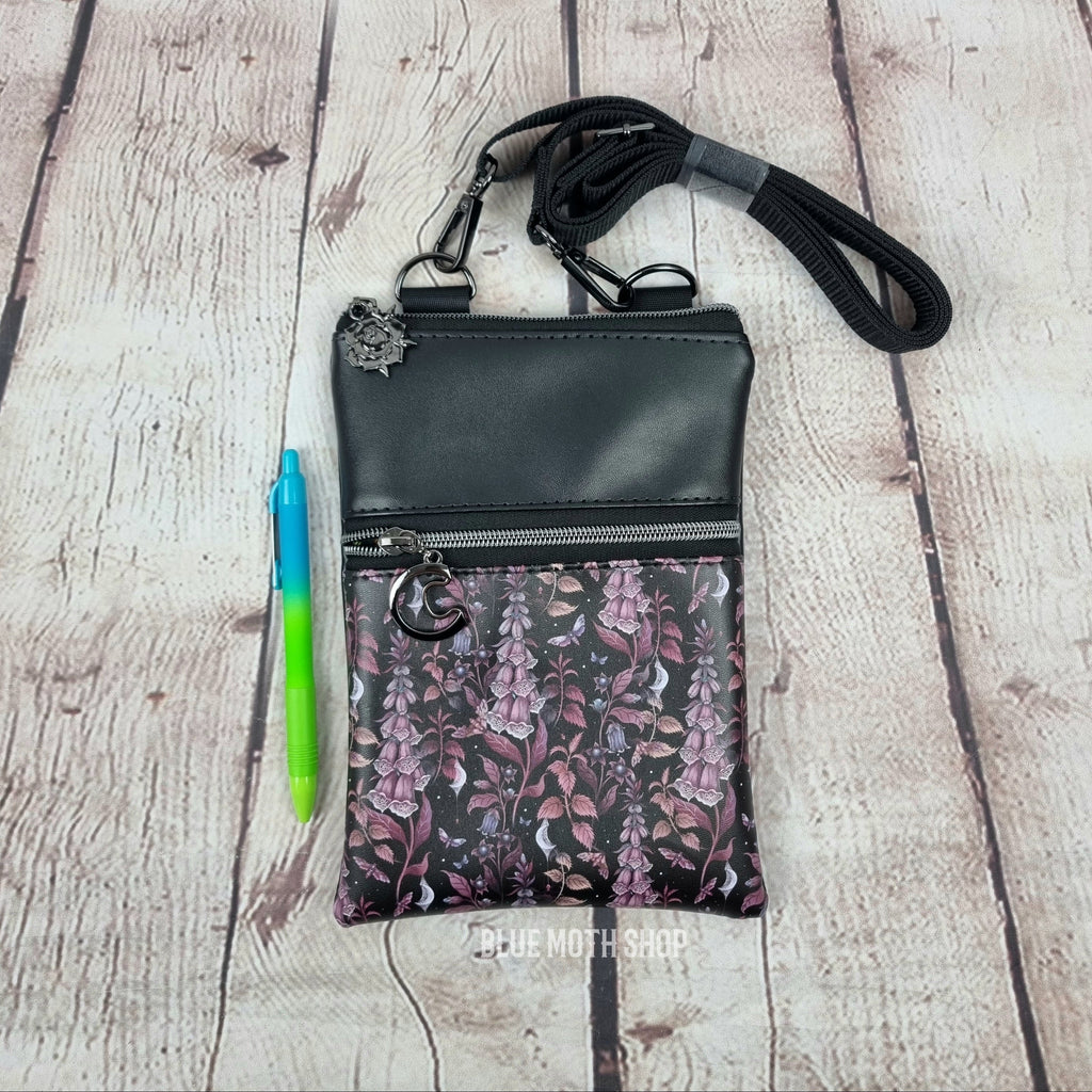 Foxglove Flowers Faux Leather Crossbody Phone Bag