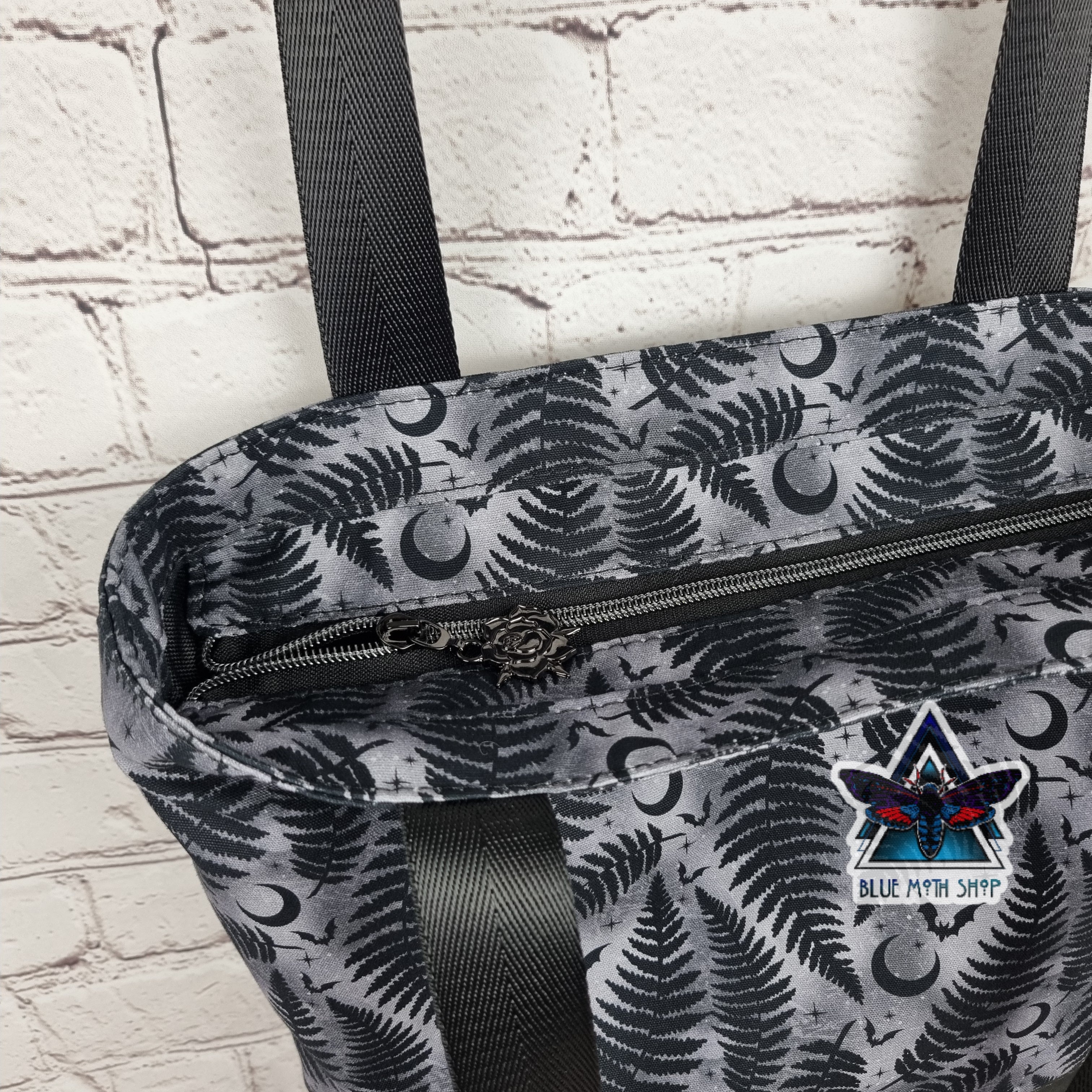 Grey Fern Tote Bag with Zip