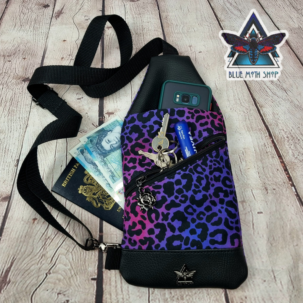 Purple Leopard Mini Travel Sling Bag
