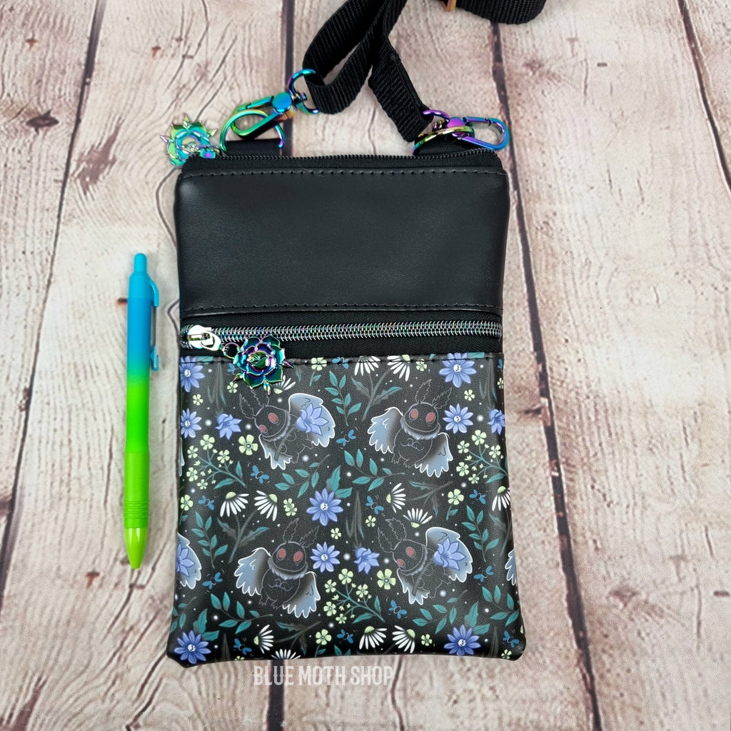 Floral Mothman Faux Leather Crossbody Phone Bag