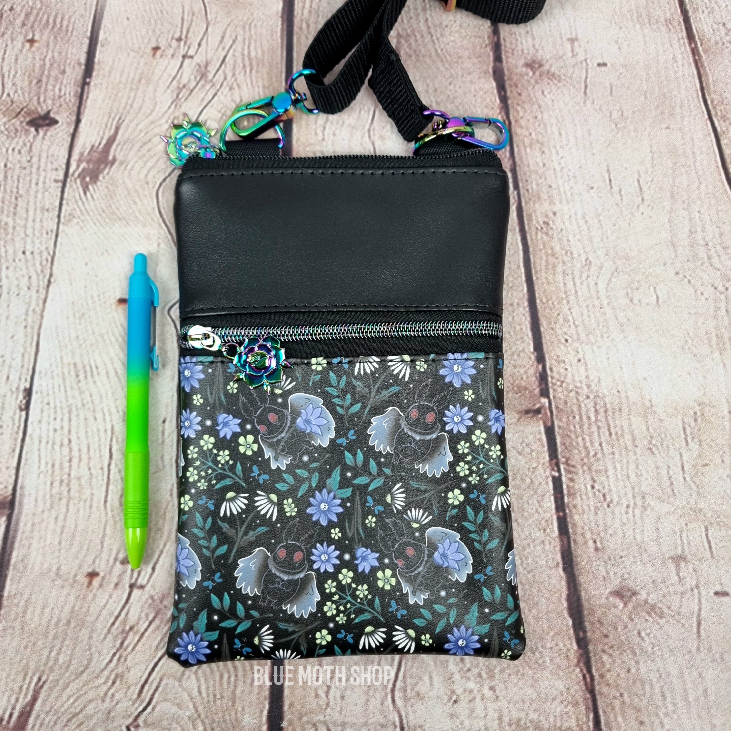 Floral Mothman Faux Leather Crossbody Phone Bag