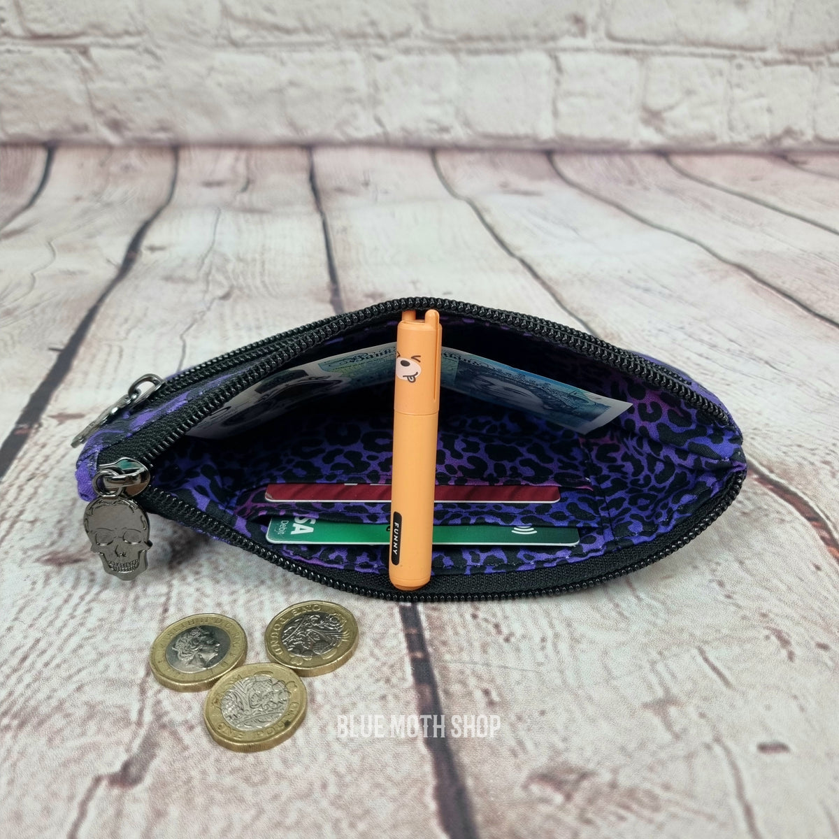 Gothic Purple Skull Eco 100% Cotton Canvas Slim Purse Wallet