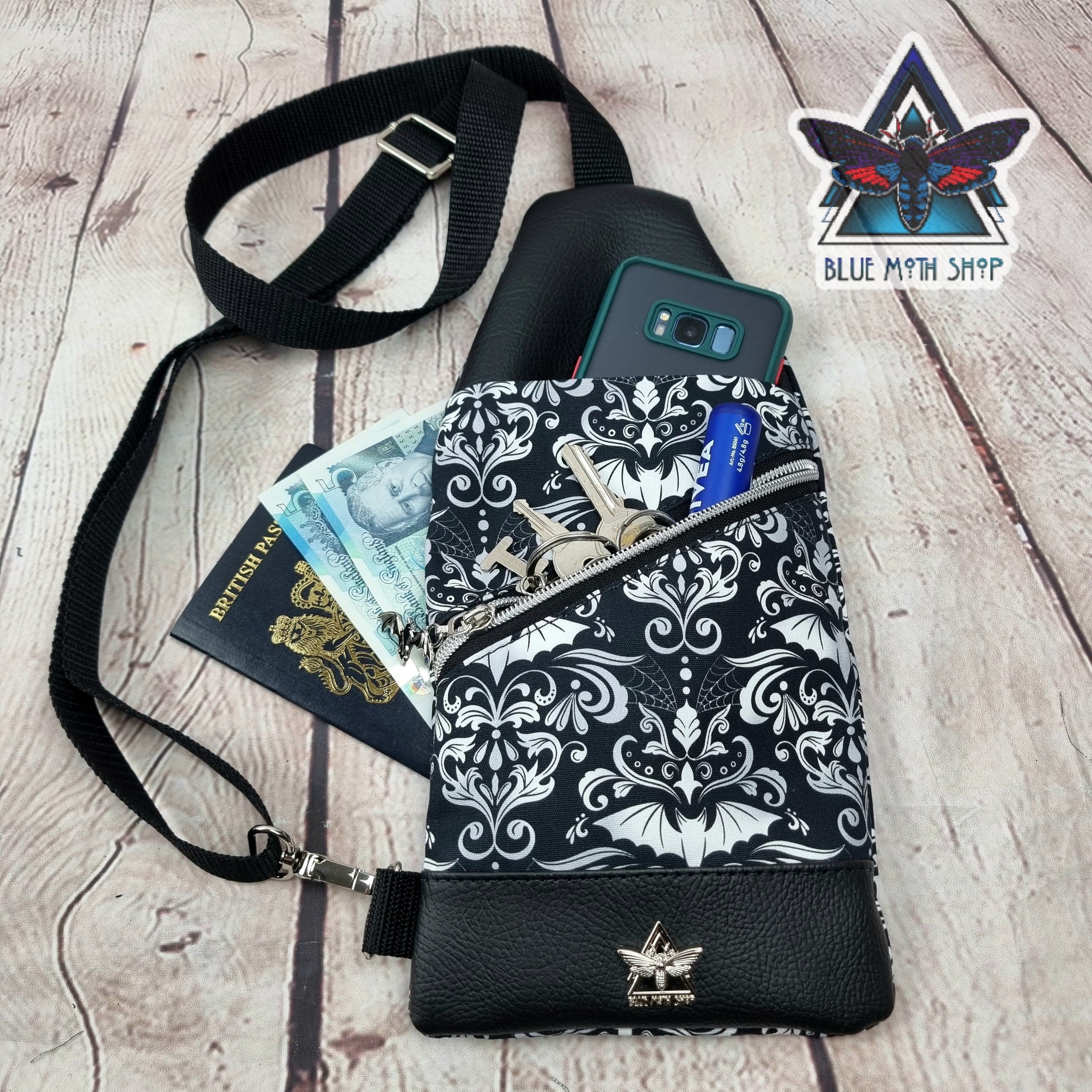 Damask Bats Mini Travel Sling Bag