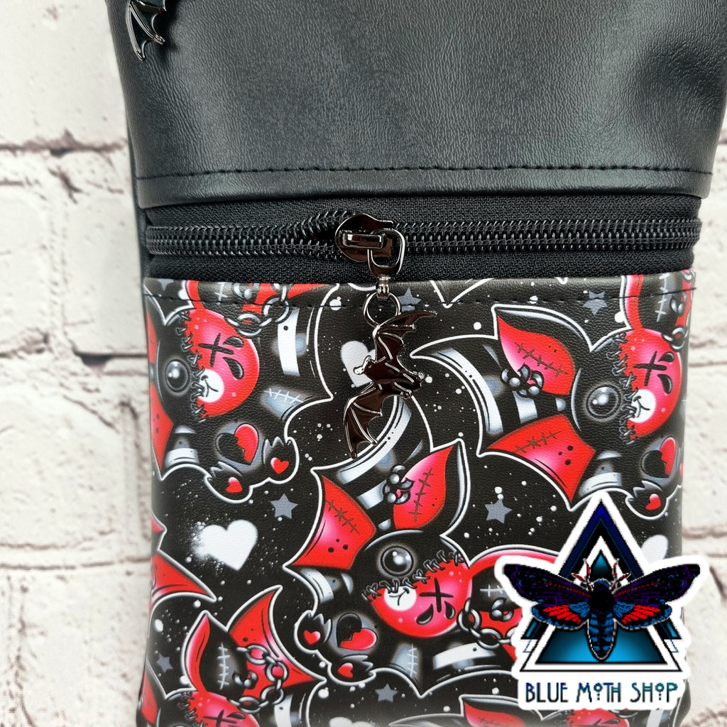 Emo Red Bat Faux Leather Phone Crossbody Phone Bag
