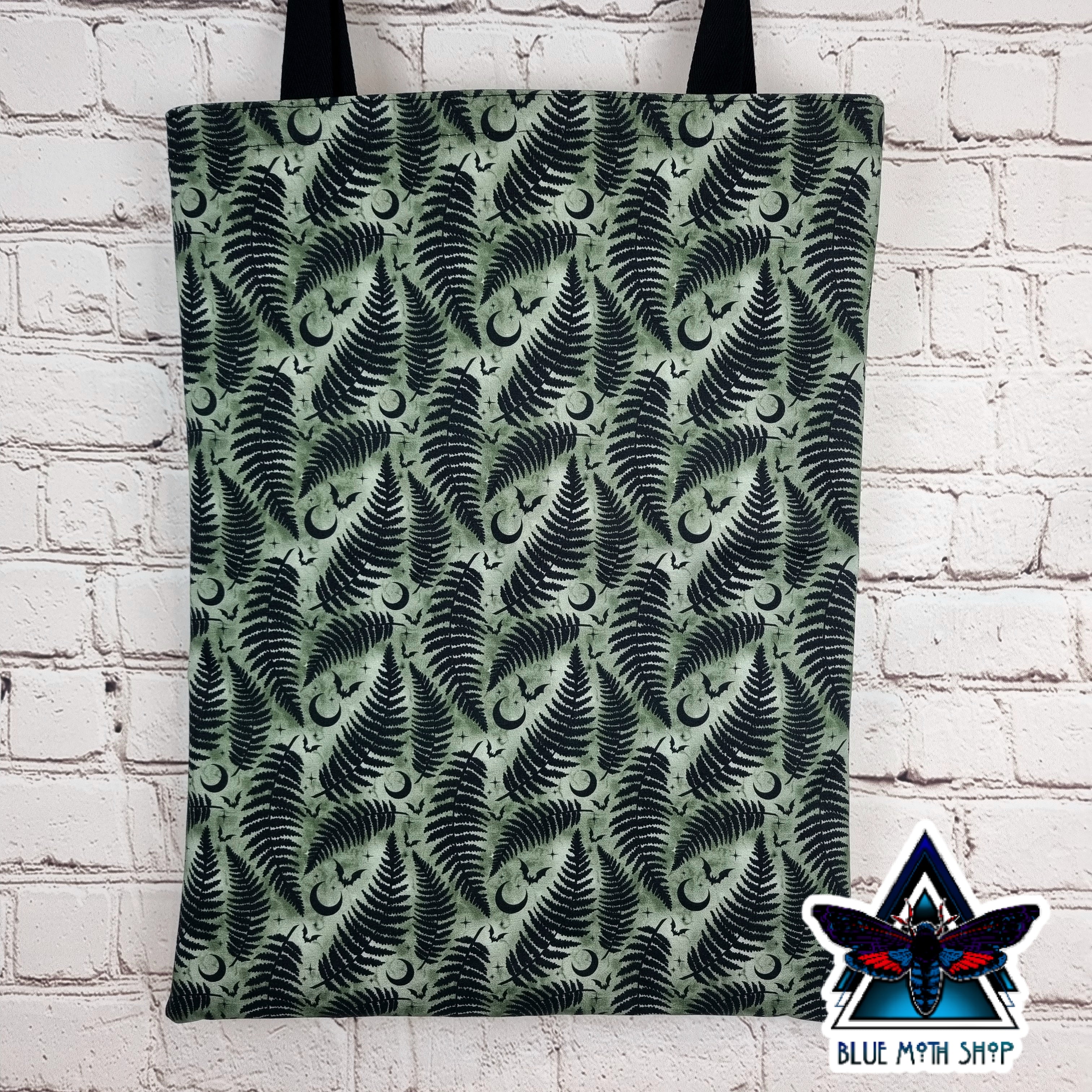 Green fern cotton canvas tote bag