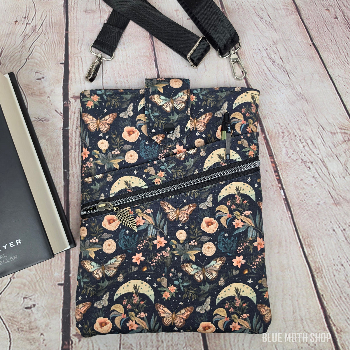 Butterfly Moon Book Sleeve or Book Crossbody bag