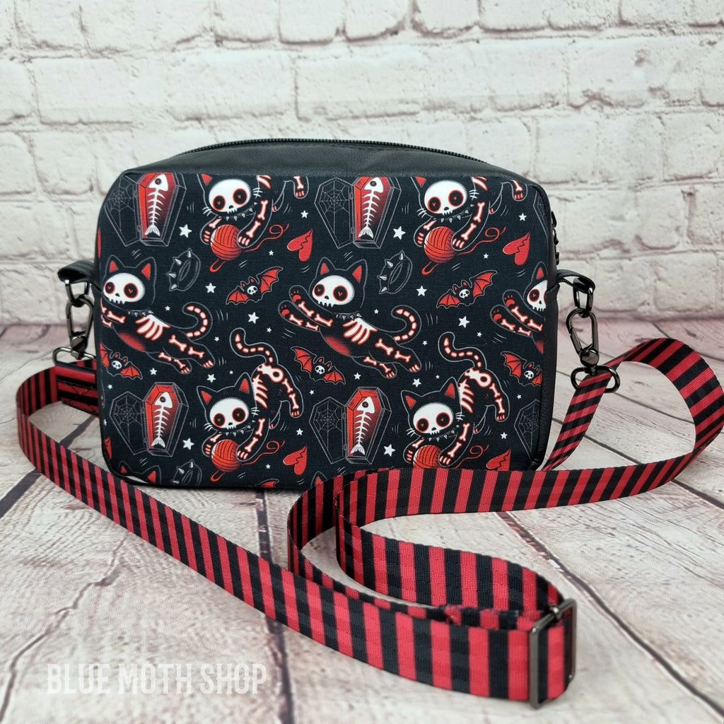 Emo Red Cat Skeleton crossbody bag