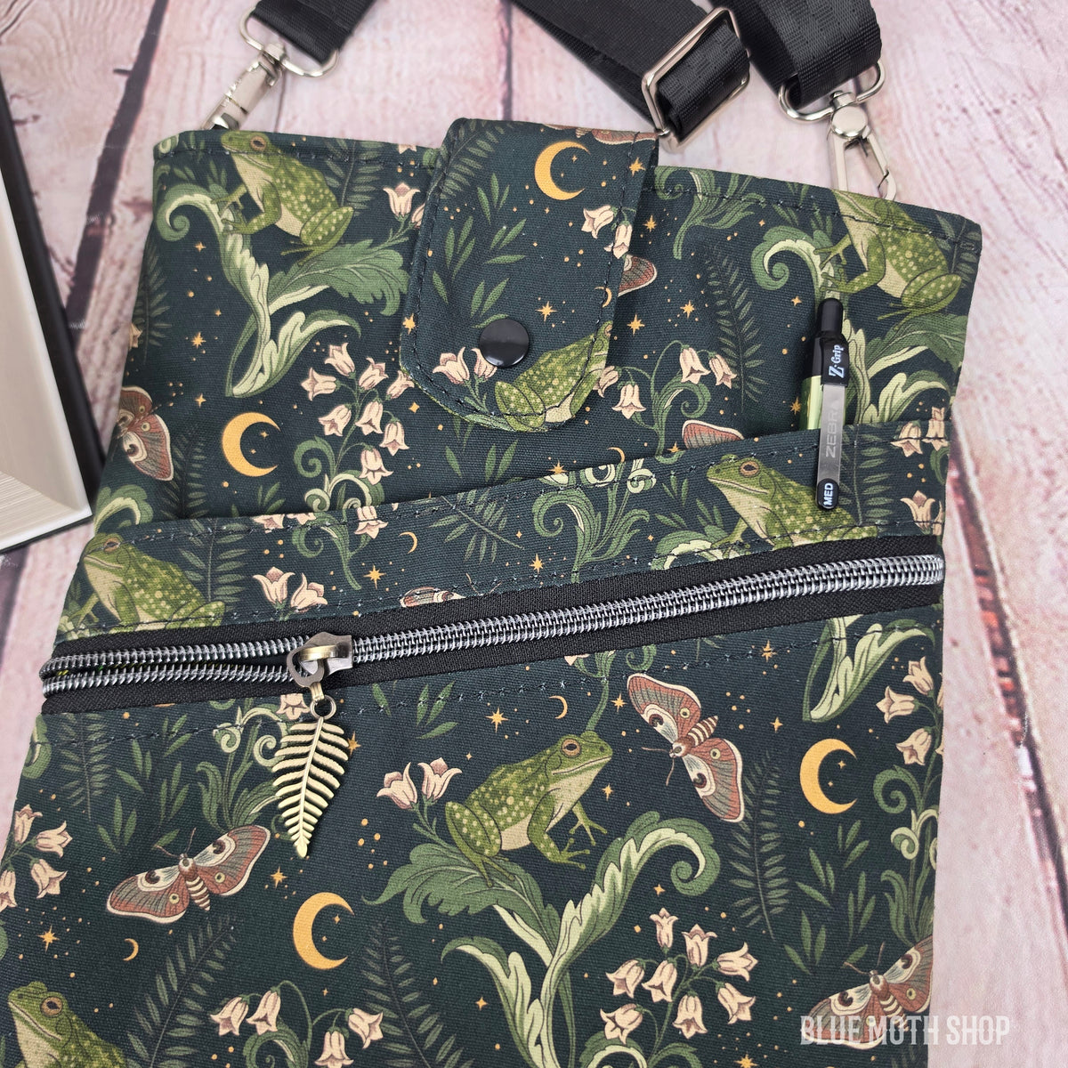 Retro Frogs Nature Book Sleeve or Book Crossbody bag