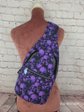 Purple Skulls Retro Sling Backpack Bag
