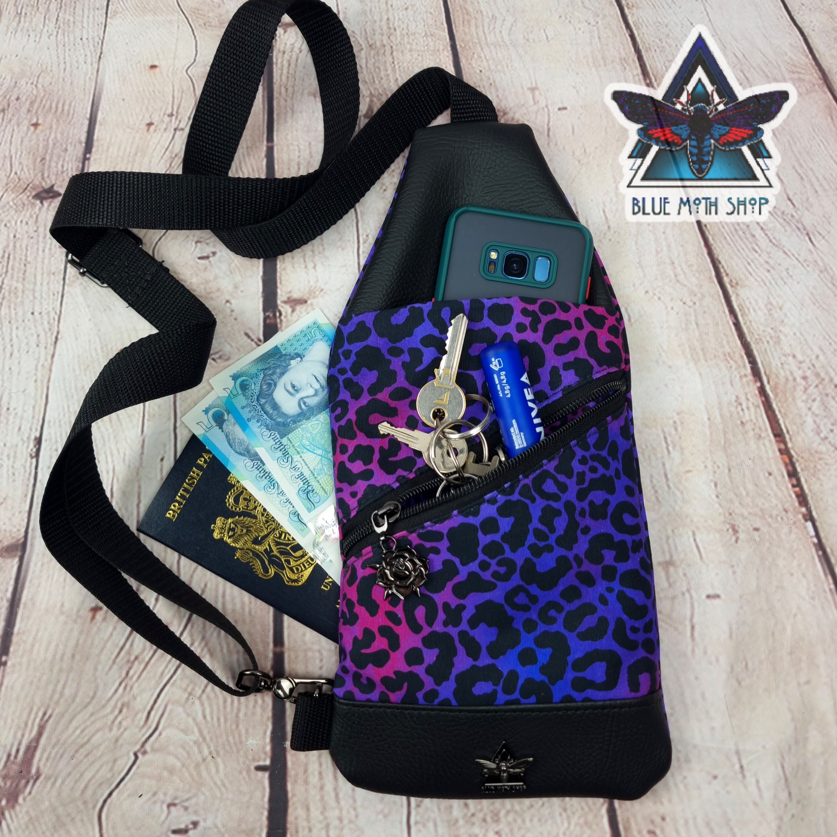 Purple Leopard Mini Travel Sling Bag
